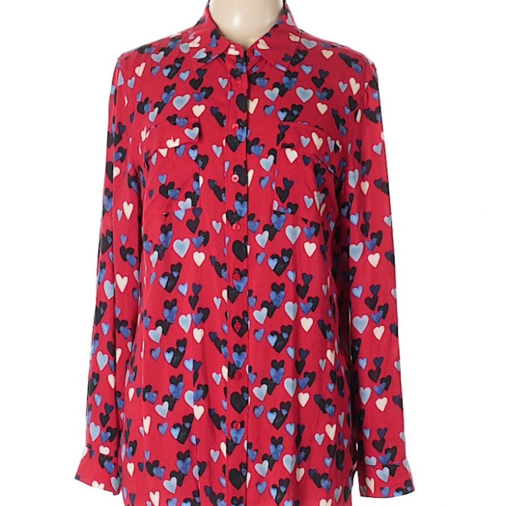 Talbots XS heart print button down